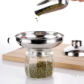 

Canning Funnel Stainless Steel Wide Mouth Funnel Hopper Filter Leak Wide-mouth Can For Oil Wine Kitchen Cooking Tools