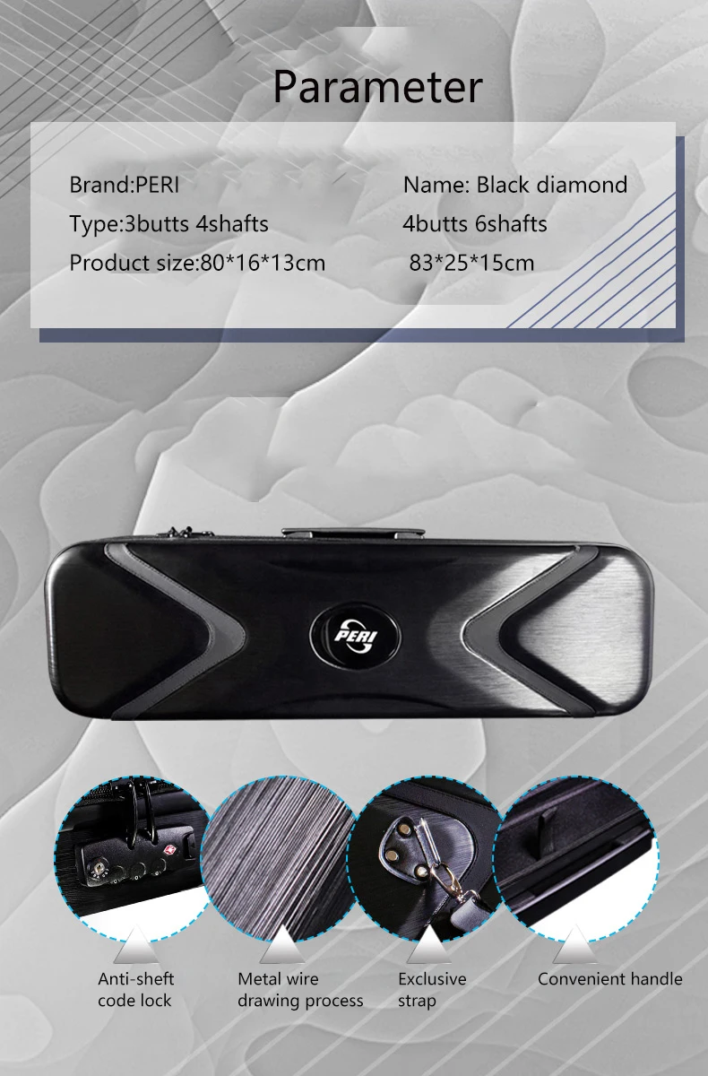 Offical PERI New Arrival Cue Case Black Diamond Multi-piece Rod Box Pool Cue Case Waterproof PC Meterial Billiards Accessories