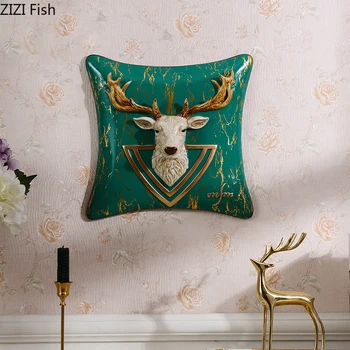 

European Wall Decorative Deer Head Crafts Wall Hanging Marble Texture Resin Painted Decoration Metope Ornament Rustic Home Decor