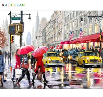 

Frameless DIY Oil Painting By Numbers HandMade Paint On Canvas Wall Pictures For Living Room Home Decor Rain New York Street