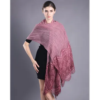 

Vintage Fold Lace 100% Wool Scarfs Shawl Wraps for Women Solid Winter Scarves 210x65cm