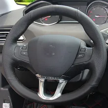 Free Shipping High Quality cowhide Top Layer Leather handmade Sewing Steering wheel covers protect For Peugeot 208/Peugeot 2008