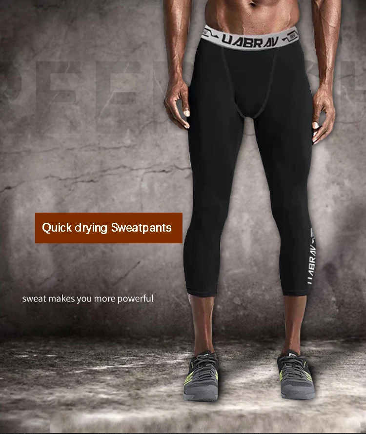 Men's Running Tights Cropped Compression Pants 3/4 Length Lycra Gym Fitness Tight Pants Basketball Training Leggings Tights