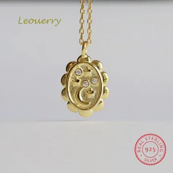 

Leouerry 925 Sterling Silver Oval Lace Pendant Necklace Personality Zircon Star Moon Short Chain Necklaces for Women