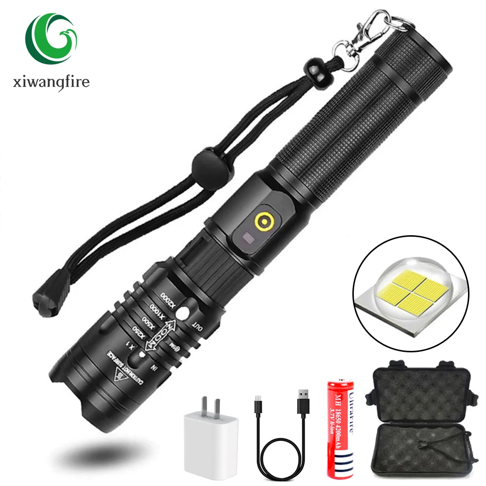 

CREE XHP50 LED Flashlight Super Bright Tactical Electric Torch USB Rechargeable Zoomable 5 Modes Torch Waterproof Torch