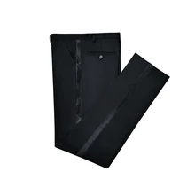 Pantalones de traje con borde negro para hombre, pantalón recortado de satén negro, esmoquin, 1 pieza, gran oferta