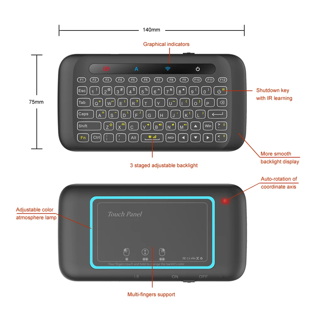 H20 универсальная Мини Подсветка сенсорная клавиатура беспроводной контроллер Air mouse