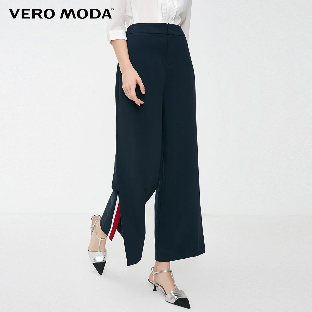 Vero Moda Новые брюки женские поступления OL стиль женские свободные брюки разных цветов Сплит повседневные брюки | 3183PL502 - Цвет: Navy