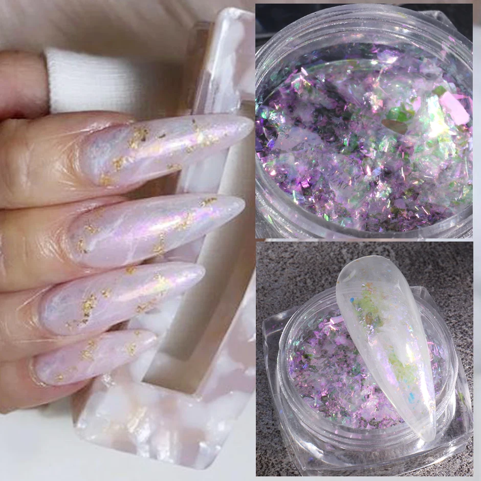 Ice Crystal Opal Sequins Manicure Nail Powder Nail Flakes Nail Glitter Nail Decoration Nail Decorations Glitter Flakes Nail Paillettte 3D Thin Charms Decoration Aurora Powder Dust