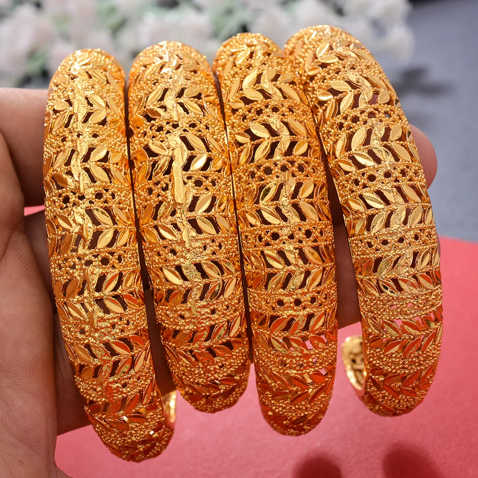 

4Pcs Braclet Luxury Gold Color Jewelry Bangles indian Ethiopian African for Women Dubai Bracelet Party wedding Gifts Adjustable