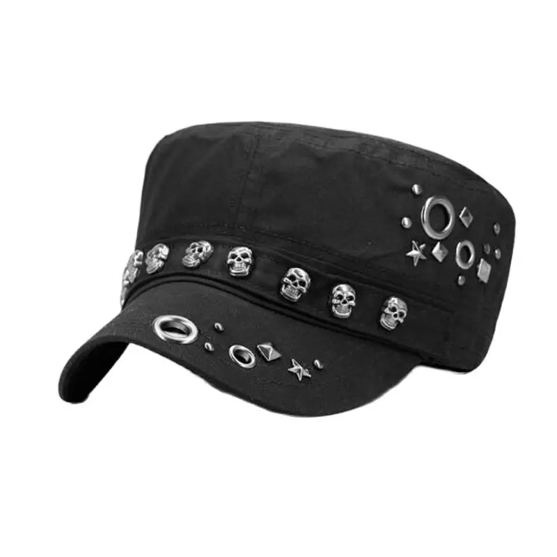 Europe America Punk Skull Rivet Full Closure Military Hats Spring Autumn Brand Snapback Cotton Hats For Men Fashion Army Cap baseball cap cap hat