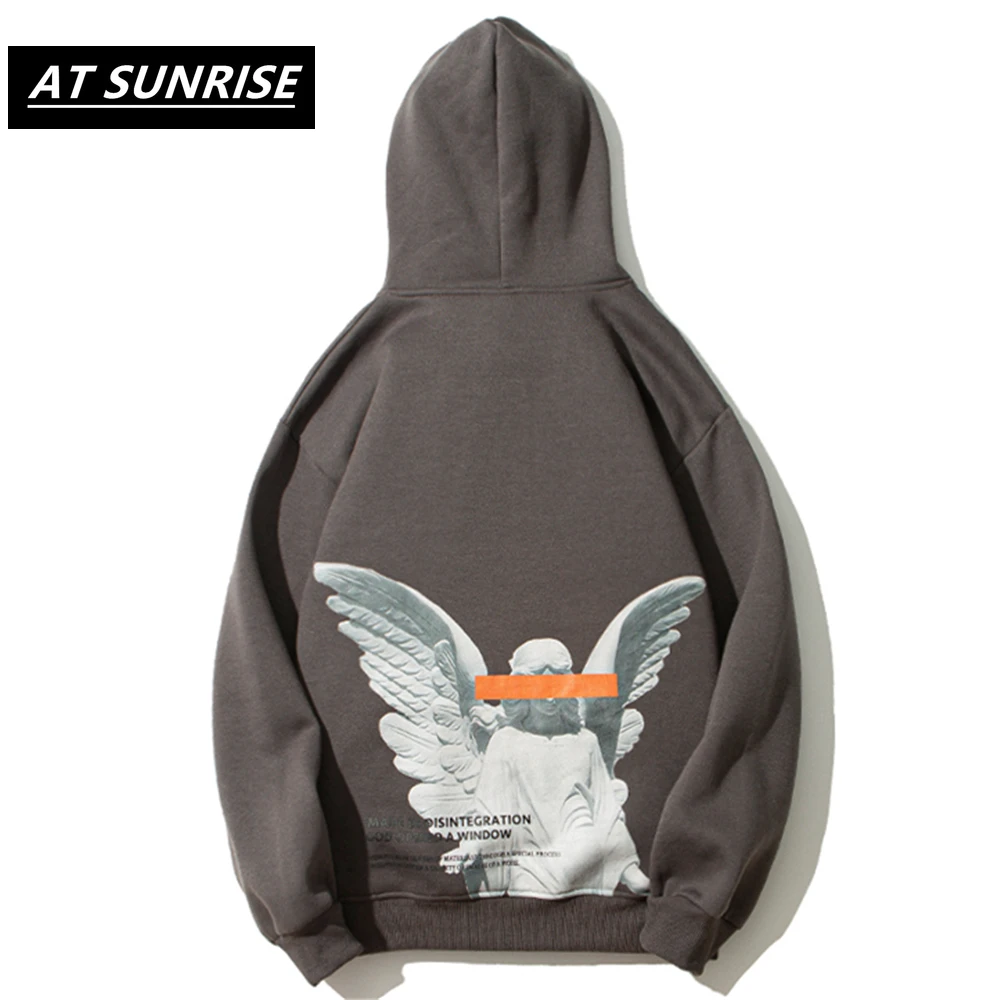 Mens 2020 Hip Hop Streetwear Harajuku Pullover Angel God Printed Hoodie Pocket Cotton Fleece Grey Hooded Sweatshirt | Мужская одежда