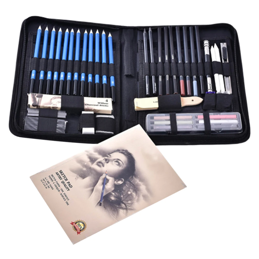 Günstige 48 teile los Skizze Zeichnung Werkzeug Set Beruf Malerei Set Kunst Liefert Bleistift Stick Radiergummi Messer Bleistift Extender Spitzer