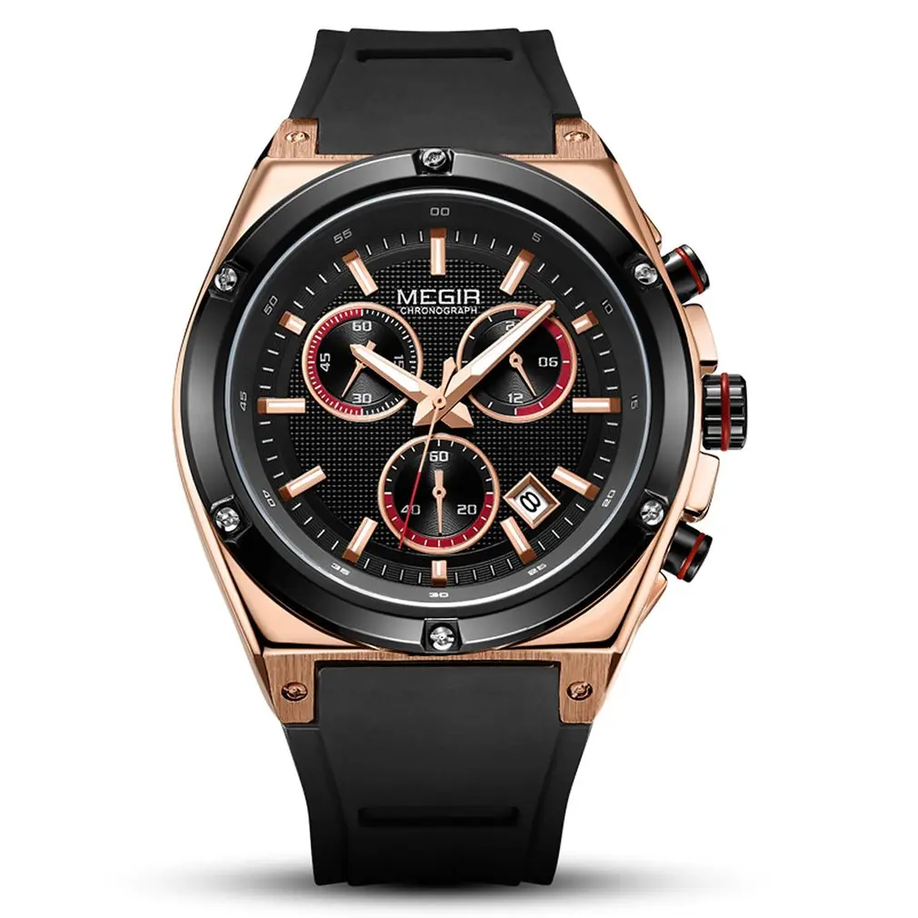 Men's Chronograph Analog Quartz Watch with Date, Luminous Hands, Waterproof Silicone Rubber Strap Wristswatch for Man - Цвет: 2