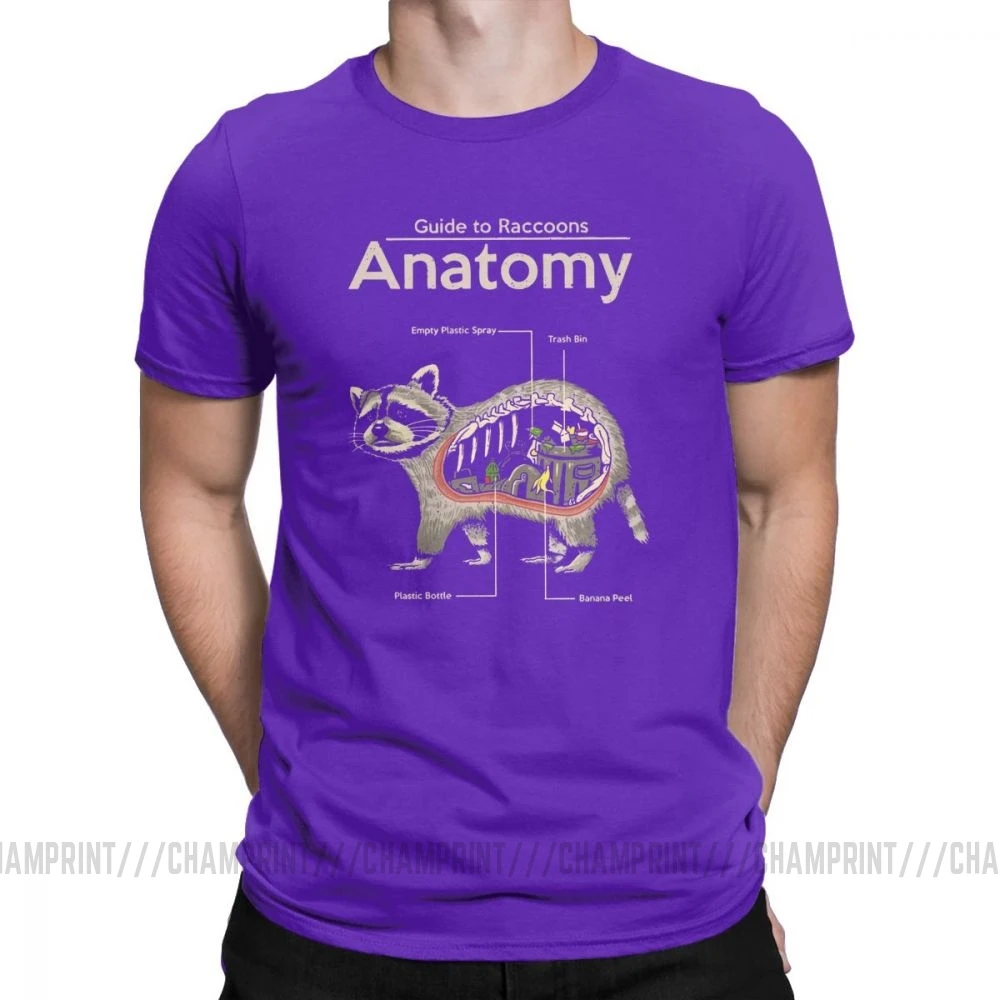Мужская футболка «Анатомия енота», милая забавная футболка с животными, футболки с короткими рукавами, хлопок, подарок на день рождения, одежда - Цвет: Фиолетовый