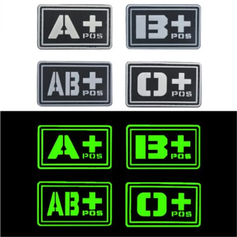 Patch 3D PVC Patch A+ B+ AB+ O+POS A- B- AB- O-NEG Blood Type Group Glowing patches for backpacks sticker tactics Military badge (1)