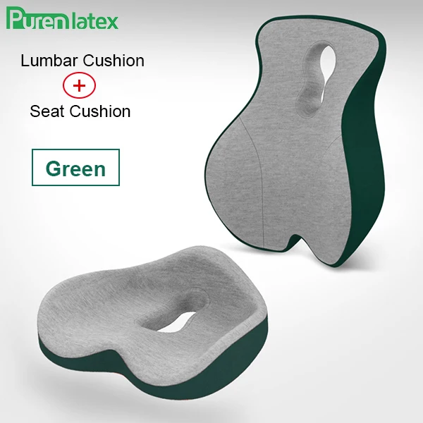 Комплект подушек для стула из латекса, подушка для сиденья из пены с эффектом памяти, Ортопедическая подушка для поддержки поясницы, защита копчика, облегчение боли в спине, автомобильное сиденье - Цвет: Green