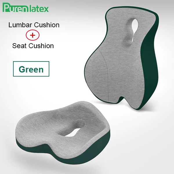 Green Комплект подушек для стула из латекса, подушка для сиденья из пены с эффектом памяти, Ортопедическая подушка для поддержки поясницы, защита копчика, облегчение боли в спине, автомобильное сиденье - Цвет: Green