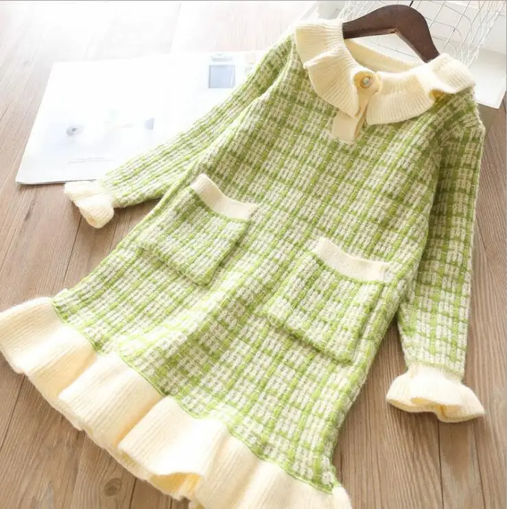 11.4th Size 110-150cm Girls' knitting dress Long sleeve fashion children's dress Autumn Winter New Arrival