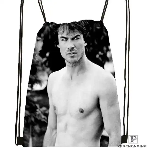 Drawstring Backpack Пользовательский Ian-Somerhalder-Lost-Reunion походная сумка на шнурке милый рюкзак для детей(черная спинка) 31x40 см#180611-03-102 - Цвет: Drawstring Backpack