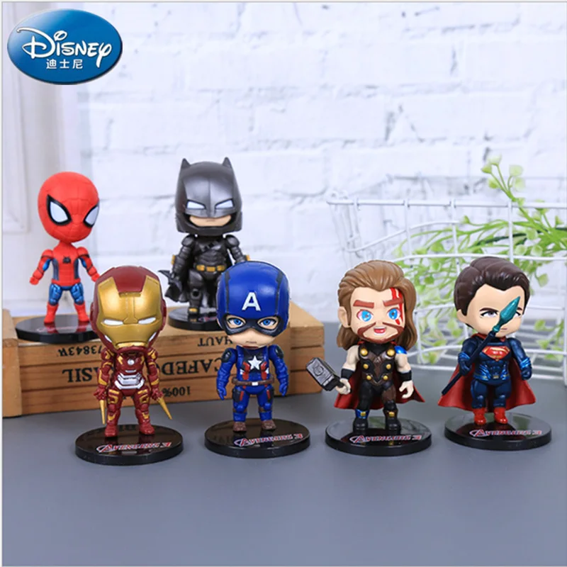 

Disney 6PCS Animation Doll Avenger Alliance Q-board Alliance A Iron Man Spider-Man Superman American Captain Batman Raytheon