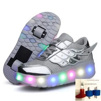 

Christmas Two wheels USB Charging Fashion Girls Boys LED Light Roller Skate Shoes For Children Kids Sneakers With Wheels