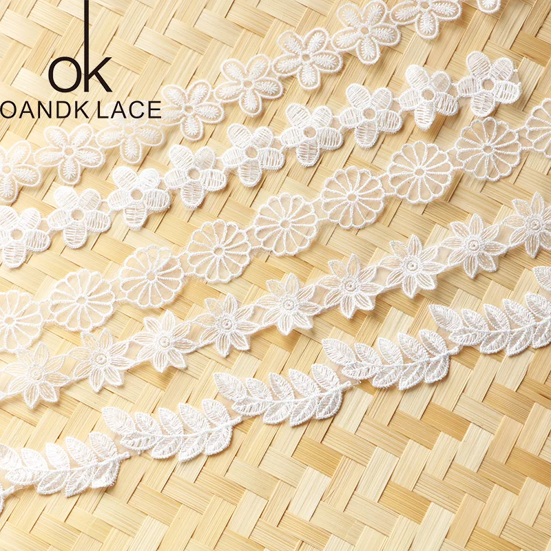 White Embroidered Flower Lace Trim Applique Headband lace ribbon lace garment accessories lace sewing supplies lace sewing accessories lace hair accessories lace decoration lace accessories Craft Sewing 2 Yards Knitting DIY Handmade Patchwork Ribbon Sewing