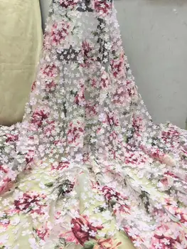 

hot sale JOY-22930 tulle French lace fabric with full beaded 3d flower African lace fabric For Nigerian Wedding Dress