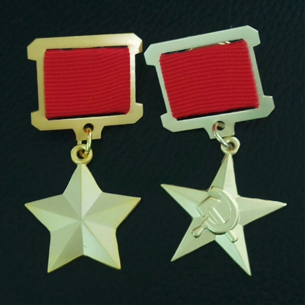 Urss Cccp Sovietico Stella D'Oro Eroe Medaglia Pin Insegne Distintivo Set