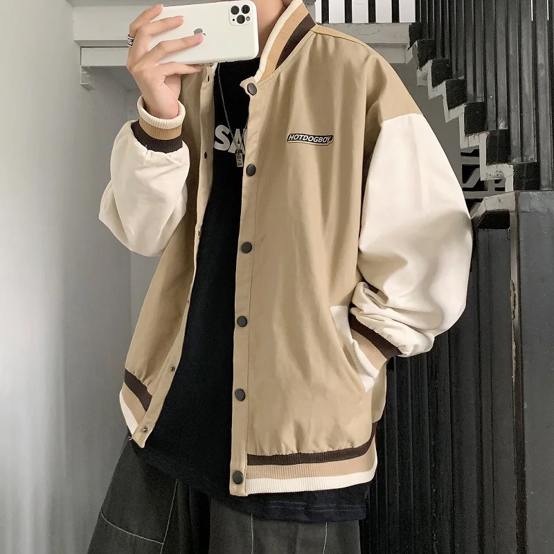 

Spring and Autumn Ins Tide Brand Color Matching Jacket Men's Baseball Uniform All-match Casual Loose Handsome Jacket Clothes