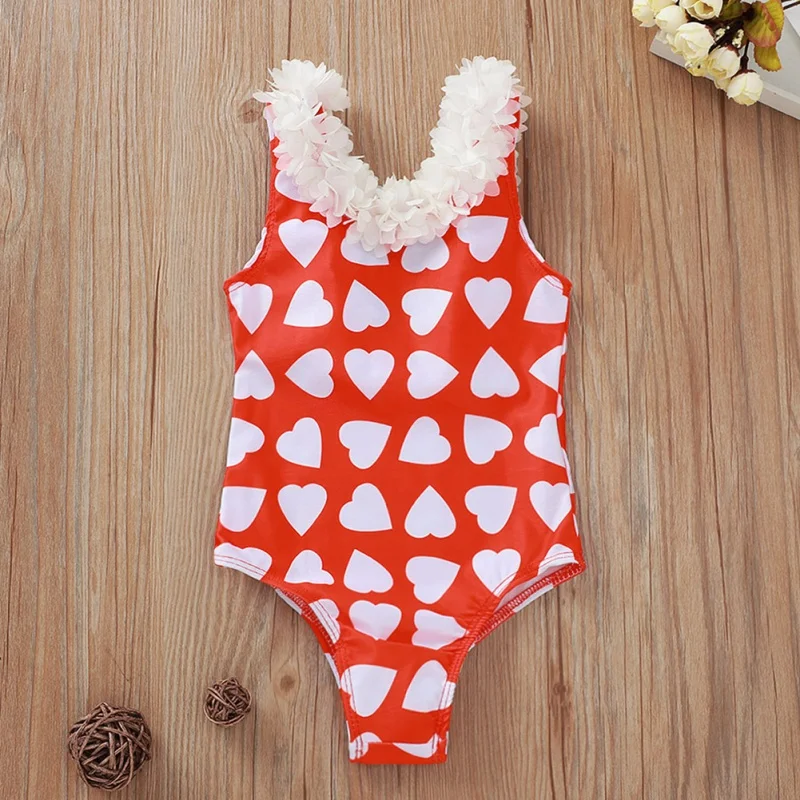 

Summer Baby Girl Swimwear New Swimsuit Love Print Petal Backless One-Piece Swimsuits