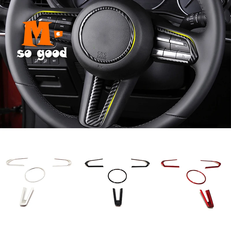 

For Mazda 3 CX-30 2019 2020 accessories ABS Carbon fibre/Red/Matte Car Steering wheel Switch Button frame Cover Trim Car styling