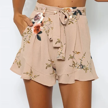 

Girlish Floral Print Bandage Pocket High Waist Women's Bohemian Casual Hot 2020 Summer Shorts Women Clothing