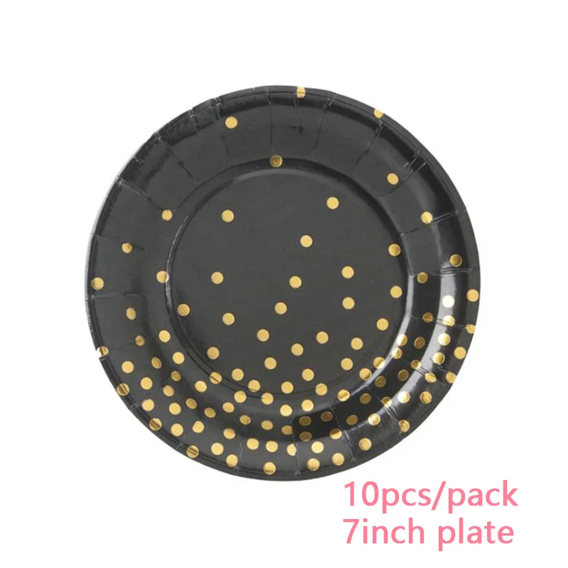 7inch LINVIERLOVE 10 шт Черный Фольга спортивные шаровары в Золотой горошек бумажный стаканчик, тарелка салфетки для свадеб, дней рождения, Одноразовая посуда для вечеринок товары для фестиваля - Цвет: 7inch