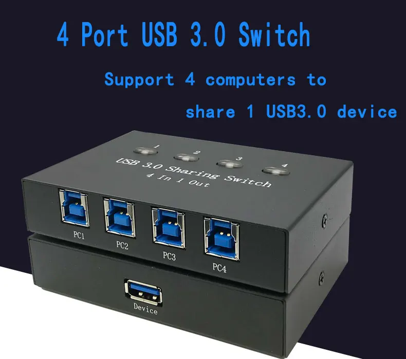 IT-well USB3.0 Переключатель Селектор 4 компьютеры обмен 1 USB 3,0 периферийный коммутатор коробка концентратор для мыши Клавиатура Сканер Принтер