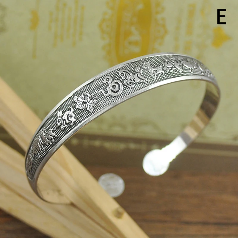 925 Sterling Silver Vintage Tibetan Style Adjustable Bracelet Bangle - One Size Fits All