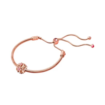 

2020 New 100%925 sterling silver Spring girl pink flower of the world hollowed-out petals fashion jewelry female