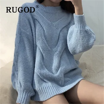 

RUGOD 2019 women's sweater mohair twist o neck solid loose soft knittd pullovers fashion female casual long sleeve pull lazy top