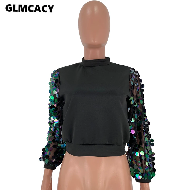 poet shirt Women Sequined Long Sleeve Plus Size Top Blouse Shining Sparkly Spring Fall Street Wear Fashion Shirt blouses & shirts