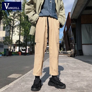 

Vangull Spring Streetwear Cargo Pants Women Solid Loose Elastic High Waist Full Length Pants Casual Chic Pockets Lace up Pants
