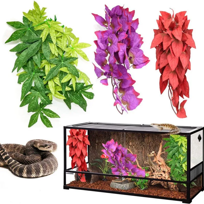 Reptile Plants 30cm Fake Leaves Habitat Decoration Terrarium Rattan for Geckos Lizards Reptile Habitat Decor Supplies artificial plants aquarium accessories reptile vines 1/3/4pcs
