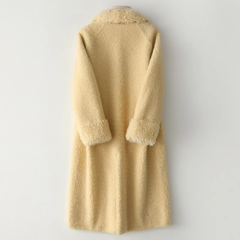 Fashion sheep cut thick fur women's coat simple button backhand bag length casual jacket | Женская одежда