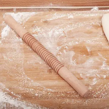 

1Pcs Wooden Thread Rolling Pin Whole Wood Pattern Baking Dumplings Rolling Flower Stick Pastry Cake Baking Roller S3N9