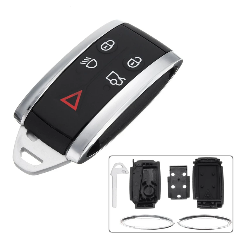 

5 Buttons Car Remote Smart Keyless Fob Case Shell w/ Uncut Key Blade For Jaguar XF XK XKR 2007 2008 2009 2010 2012 X-Type S-Type