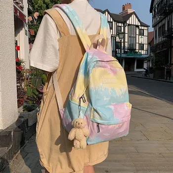 

Women Backpack Tie Dye Mixed Color Women Shoulder Bag Fashion School Bag For Teenage Girl Children Backpacks Travel Bag