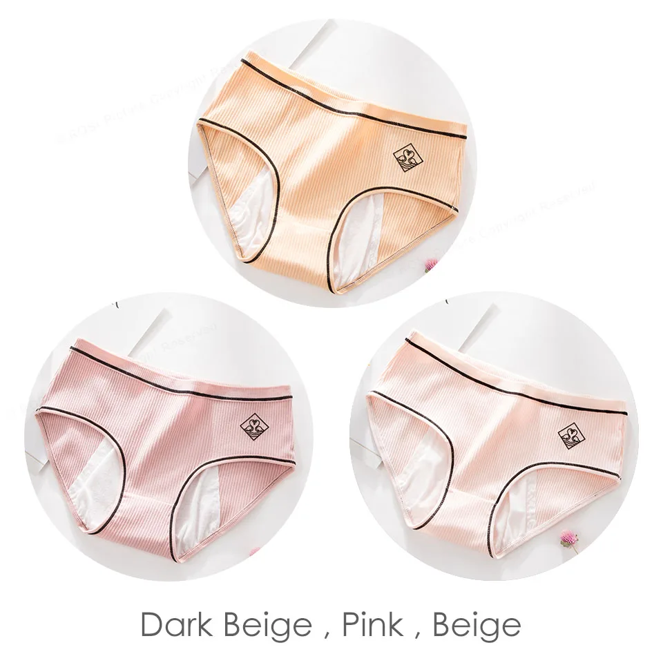 Cotton Menstrual Period Panties Underwear Women Brand Stripe Design Leakproof Physiological Briefs Underpants Female 3pcs ROSI - Цвет: DBeige Pink Beige