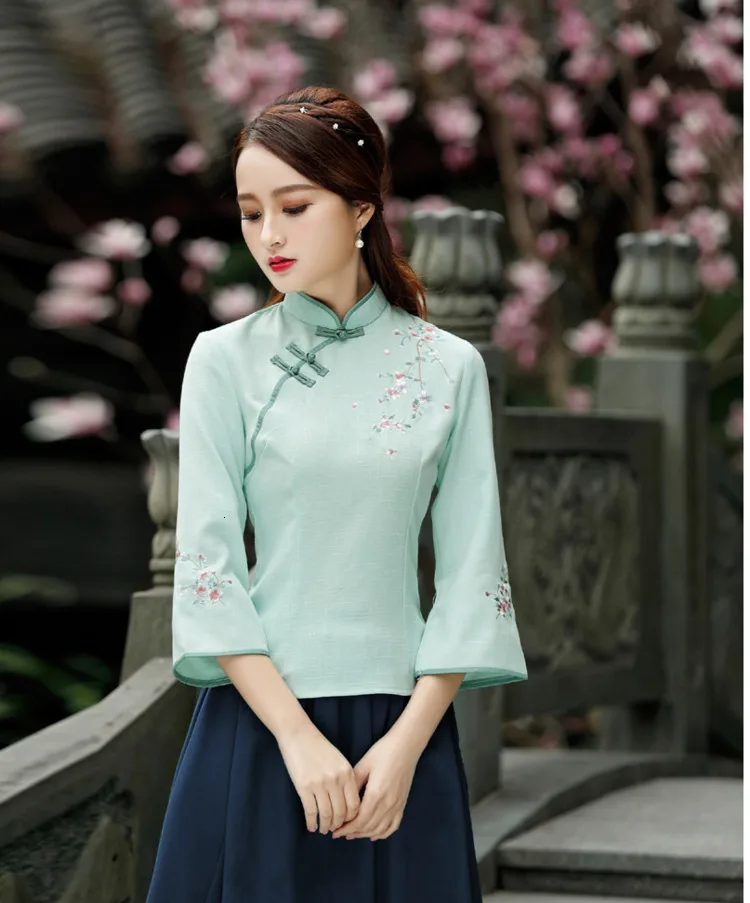 Розовые рубашки в китайском стиле хлопковые топы Чонсам с коротким рукавом Qipao рубашки винтажная блузка традиционная китайская одежда для женщин