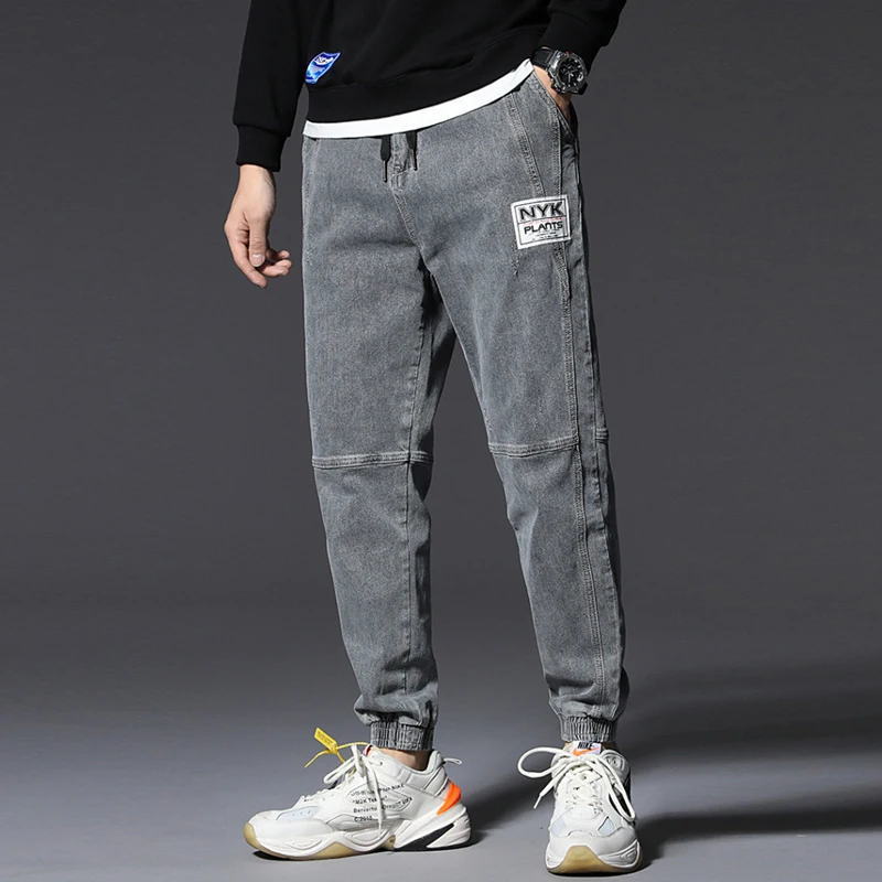 Japanese Vintage Fashion Men Jeans GrayLoose Fit Big Size L-7XL Elastic Harem Jeans Men Spliced Cargo Pants Hip Hop Jogger Jeans