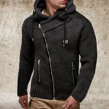 

Men's Pullover Zipper Sweater Hooded Fashion Slim Jacket Long Sleeve Black with Extra Lining Sweaters Autumn Winter Thick Warm