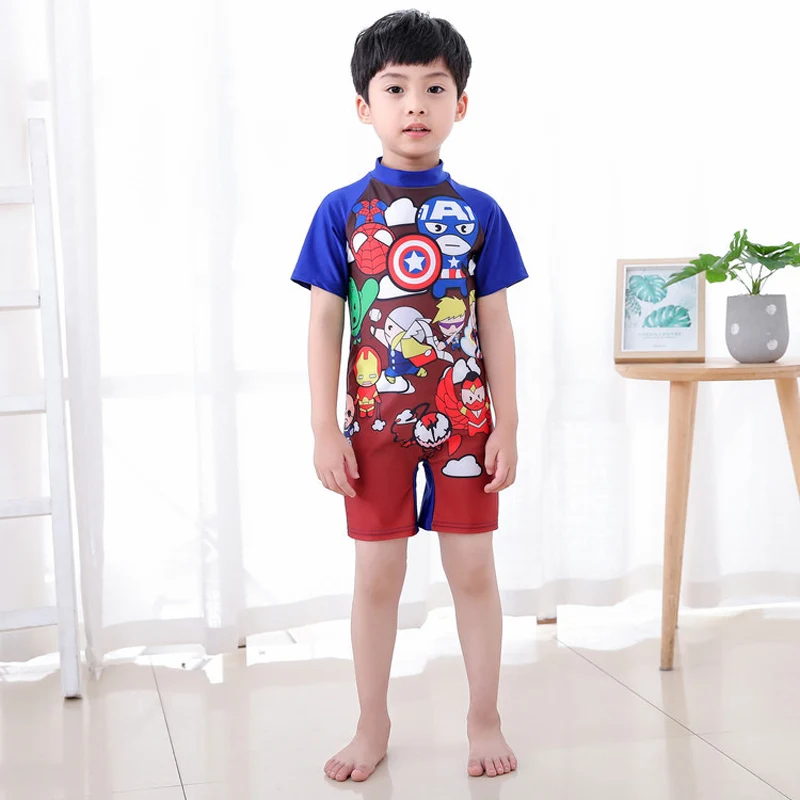 Boy One Piece Swimsuit Spider Man Swimwear Cartoon Bathing Suit Batman Swimming Boys Captain America Kids Sport Baby Beachwear